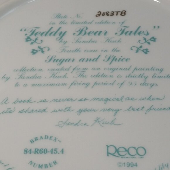 Sandra Kuck Collectors Plate - "Teddy Bear Tales" - Sugar and Spice - Picture 2 of 3